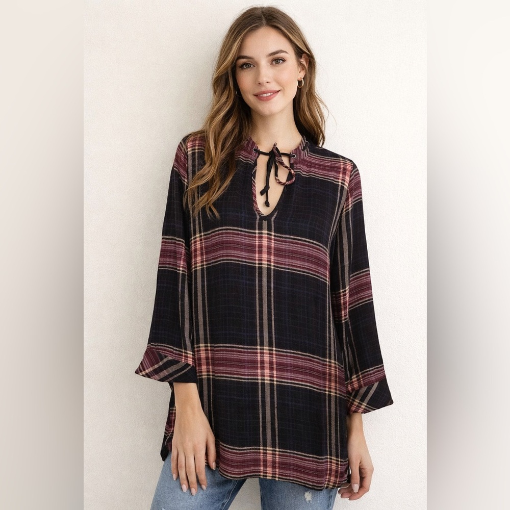 Anthropologie Cloth and Stone Brown Plaid Woven Shirtdress Sz.‎ M